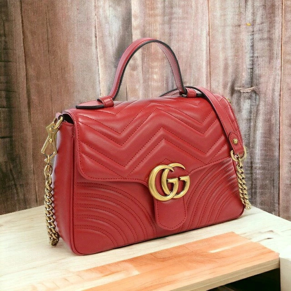 Gucci GG Marmont Matelasse Leather 2Way Shoulder Bag Red